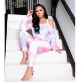 EVE Tie Dye Print Long Sleeve 2 Piece Pants Set SHA-6173