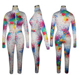 Tie Dye Long Sleeve Zipper Two Piece Pants Set TE-4095