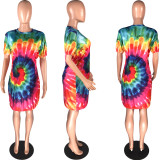 EVE Fashion Casual Sexy Tie-dye Print Short Sleeves Loose Dress WAF-7052