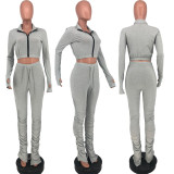 EVE Casual Tracksuit Long Sleeve Zipper Coat Stacked Leggings Pants Set CYAO-8586