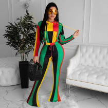 Colorful Striped Hooded Long Sleeve 2 Piece Sets GLF-8030