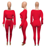 EVE Casual Sports Ribbed Long Sleeve Top and Pants Two Piece Set NIK-174