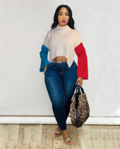 EVE Fashion Sexy Loose Turtleneck Splicing Knitted Sweater LM-8187
