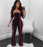 EVE Sexy Striped Off Shoulder Sashes Tube Jumpsuits OY-6213