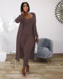 EVE Casual Rib Long Sleeve Coat + Slim Fit jumpsuit Two Piece Set TR-1068