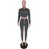 EVE Sexy Slim Fit Striped Long Sleeve Top And Pants Two Piece Set FNN-8525