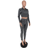 EVE Sexy Slim Fit Striped Long Sleeve Top And Pants Two Piece Set FNN-8525