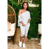 EVE Solid Oblique Collar Cropped Pants Two Piece Sets YIM-139