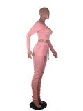 EVE Solid Hole Long Sleeve Stacked Pants Two Piece Sets SMF-8027