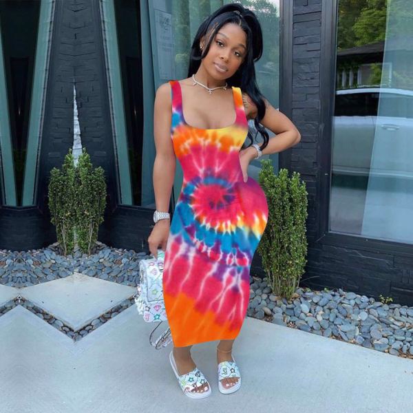 EVE Sexy Tie Dye Print Sleeveless Long Tank Dress SMF-8024