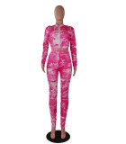 EVE Tie Dye Long Sleeve Ruched 2 Piece Sets Without Mask SMF-8028