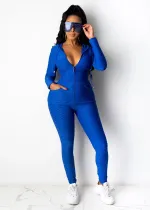 EVE Solid Hooded Zipper Long Sleeves 2 Piece Pants Set XMY-9261