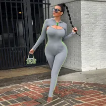 EVE Sleeveless Jumpsuits+Hooded Crop Top 2 Piece Sets GLF-8028