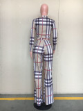 EVE Fashion Classic Plaid Print Long Sleeve Top And Pants Two Piece Set ORY-5057