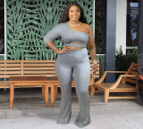 Plus Size Sexy One Shoulder Flared Pants 2 Piece Sets MYF-691