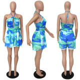 EVE Tie Dye Chiffon Halter Backless Rompers YUF-9014
