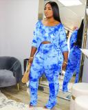 EVE Plus Size Tie Dye Irregular Tops Stacked Pants 2 Piece Suits TK-6089