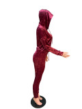 EVE Casual Velvet Hooded Two Piece Pants Set QZX-6160