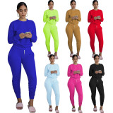 EVE Solid Long Sleeve Ruched Pants Two Piece Sets MIL-168