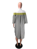 EVE Plus Size Casual Loose Striped Irregular Shirt Dress DMF-8041