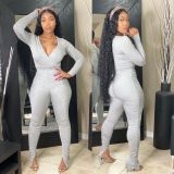 Solid Color Sexy Casual Ruched Long Sleeve Jumpsuit DMF-8140