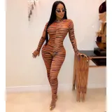 EVE Sexy Zebra Stripe Mesh See Through Jumpsuits DMF-8094