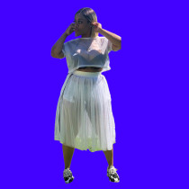 EVE Sexy Mesh See Through Crop Top Midi Skirt Sets DMF-8083