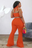 EVE Plus Size Sexy Solid Color Hanging Neck Crop Top Wide Leg Pants Two Piece Set DMF-8141