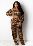 EVE Plus Size Leopard Slash Neck 2 Piece Pants Set LX-8005