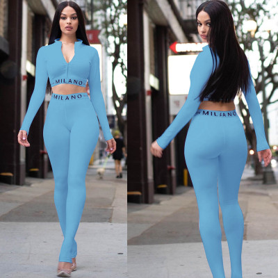 EVE Sexy Letters Long Sleeve Two Piece Pants Set AL-209