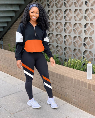 EVE Casual Patchwork Long Sleeve Sports Two Piece Sets LM-8189