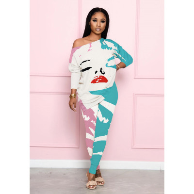 EVE Fashion Casual Print Long Sleeve Top And Pants Two Piece Set HTF-6036
