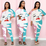 EVE Fashion Casual Print Long Sleeve Top And Pants Two Piece Set HTF-6036
