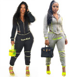 EVE Casual Sporty Hooded Zipper Two Piece Pants Set LSL-6373-1