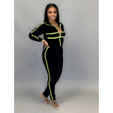 EVE Plus Size Sporty Long Sleeve Two Piece Pants Set YFS-3569