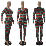 EVE Casual Printed V Neck Long Sleeve Jumpsuits SHD-9431