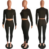 EVE Solid Long Sleeve Tight Two Piece Pants Set HMS-5371