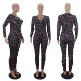 EVE Casual Printed V Neck Long Sleeve Jumpsuits SHD-9431