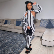Sexy Striped Long Sleeve Slim Fit Jumpsuits YD-8285