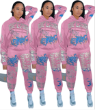 EVE Plus Size Casual Printed Hoodies Pants 2 Piece Sets DAI-8273
