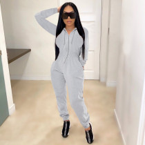 EVE Casual Solid Hooded Zip Up Long Sleeve Jumpsuit MEI-9111