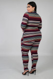 EVE Plus Size 5XL Striped Print Long Sleeve Top And Pants Home Sports Casual Set BMF-028