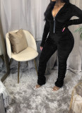 EVE Solid Hooded Zipper Stacked Jumpsuits AWN-5110