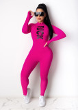 EVE Letter Print Sexy Skinny Long Sleeve Jumpsuit FNN-8533
