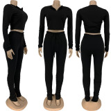 EVE Sexy Solid Color Long Sleeve Top And Stacked Pants Sports Set FNN-8531