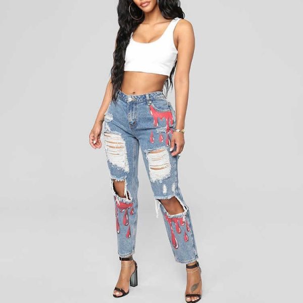 EVE Plus Size Casual Denim Ripped Hole Jeans YN-1039