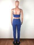 Sexy Denim Embroidery Tops Jeans Two Piece Sets LA-3217
