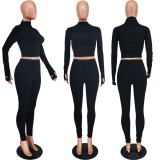 EVE Plus Size Sexy Solid Color Long Sleeve Tops Leggings Pants Two Piece Set YH-5182