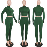 EVE Plus Size Sexy Solid Color Long Sleeve Tops Leggings Pants Two Piece Set YH-5182