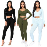 EVE Solid Hooded Long Sleeve Tight Two Piece Sets ASL-6299